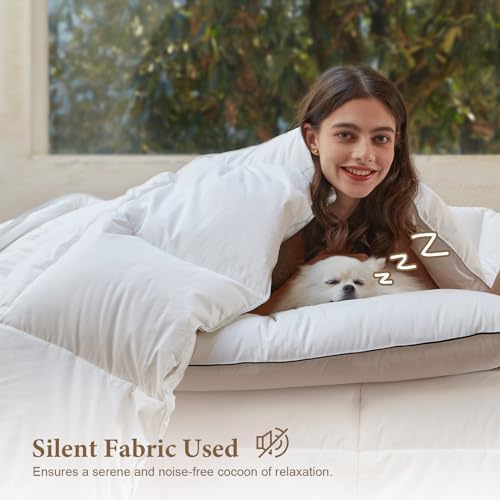 41qg5ampitl.jpg DWR Luxury King Down Feather Fibers Comforter - Ultra-Soft Cotton Blend Fabric, All Season, Medium Weight, Hotel Styl