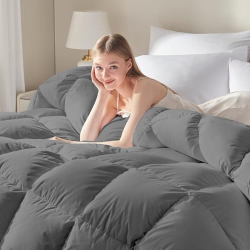 41qlycqzeml.jpg ELNIDO QUEEN Feather Down Fiber Comforter - All Season Grey Fluffy Duvet Insert for Luxurious Hotel Bedding | ELNIDO