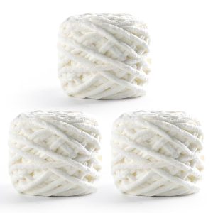 3-Pack Chunky Chenille Yarn for Crocheting - Milky White Blanket & Amigurumi