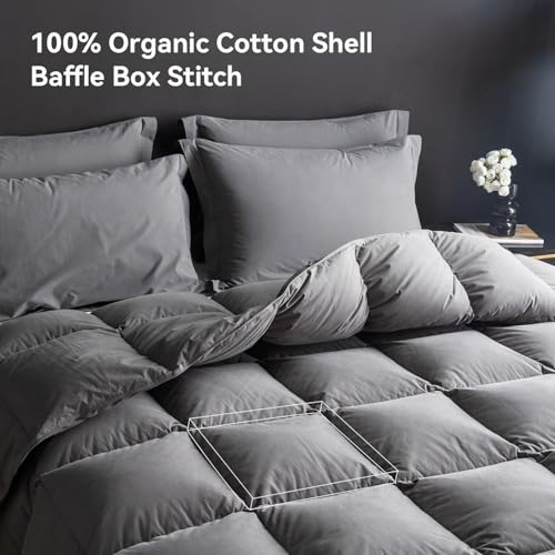 41rfk1hsql 3.jpg Goose Feather Down Comforter King Size for All Season Sleeping, Hotel Style Bedding, 750+ Fill Power, 100% Organic Co