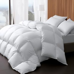 Premium Luxury Goose Feather Down Comforter for King Size Bed, Fluffy and Cozy All Season Cover with 1000T 100% Cotto