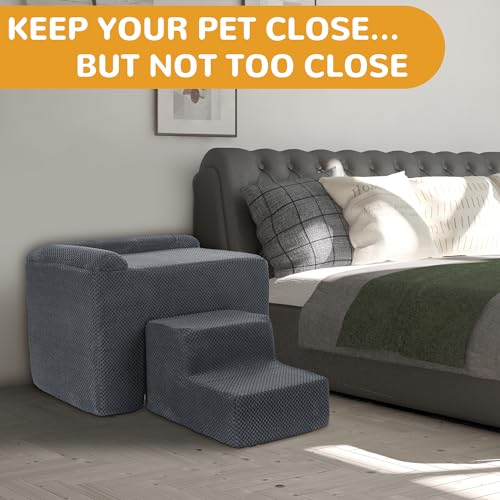 41rieeszd l.jpg HOMBYS Orthopaedic Dog Bed with Stairs, Soft & Supportive for Joint Protection, Dark Grey HOMBYS Foam Dog Window Perch,