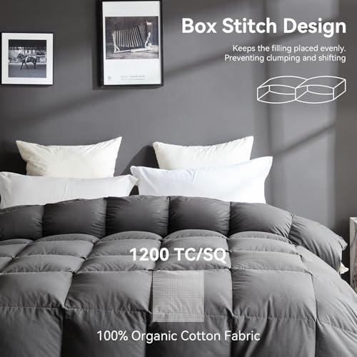 41rzs2dfofl 1.jpg LOVSOUL Goose Feather Down Fiber Comforter King Size, 100% Organic Cotton Fabric Duvet Insert, All Season Grey Bedding C