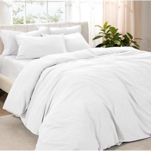 Bare Home Ultra Soft Microfiber Duvet Cover Set - Queen Size - Linen-Like Look & Easy Care - Our Softest (Queen, White)