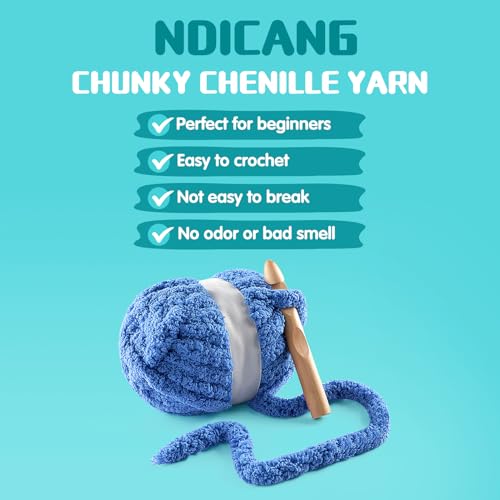 41s3bykioyl 3.jpg Chunky Chenille Blanket Yarn for Crocheting and Hand Knitting (Black, White, Blue) | Jumbo Fluffy Super Bulky Yarn f