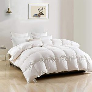 DWR Luxury King Down Feather Fibers Comforter, Ultra-Soft Cotton Blend Fabric, Medium Weight for All Season Use, Hotel S