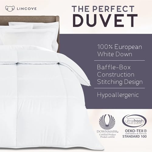 41spw6z7xhl.jpg Lincove European Down Comforter King Size - Breathable, Ultra-Soft & Fluffy, All Season Duvet Insert with Corner Tabs
