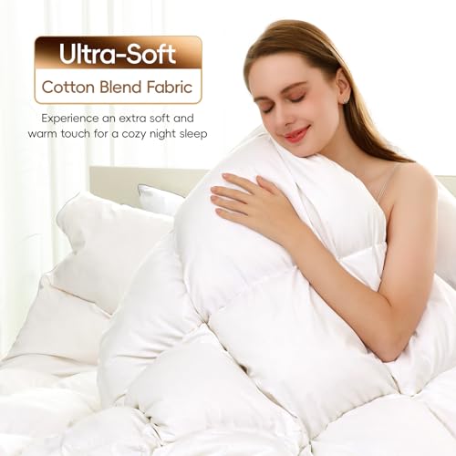 41svbjk30jl 1.jpg Luxury 900+ Fill Power Goose Feather Down Fiber Comforter for King Size - 1600 TC/DM Cotton Blend + 8 Corner Tabs + 3D B