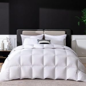 Luxury Goose Feathers Down Comforter King Size, Fluffy and Ultra-Soft for All Season Use, Duvet Insert with Sorona Fill