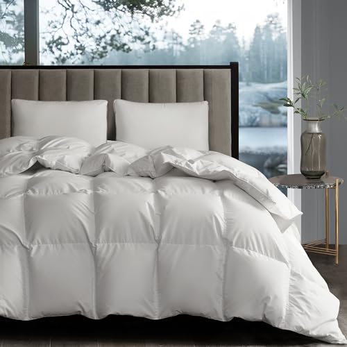 41tlkufu4l 1.jpg Grand White Goose Down Fiber Comforter Full Queen Size - All Season Fluffy Duvet Insert Queen Medium Warmth with 1cm Bre