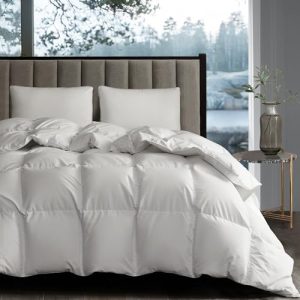 Grand White Goose Down Fiber Comforter Full Queen Size - All Season Fluffy Duvet Insert Queen Medium Warmth Comforter wi