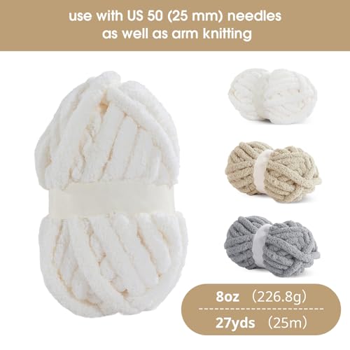 41uhpavrenl.jpg HOMBYS 12 Pack Chunky Yarn for Crocheting and Hand Knitting,Super Bulky Large Soft Fluffy Yarn for Home Crafting,4 Cream