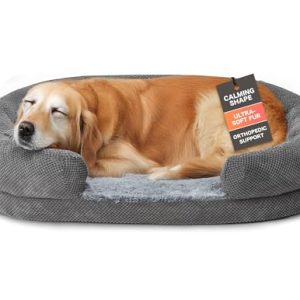 Orthopedic Dog Bed for Large Dogs, Washable and Soft with Anti-Slip Bottom (Grey) Washable Oval Dog Couch Bed with Sid