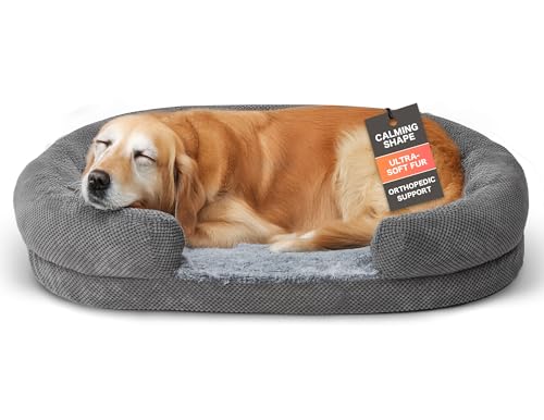 41uiueenal.jpg Orthopedic Dog Bed for Large Dogs, Washable and Soft with Anti-Slip Bottom (Grey) Washable Oval Dog Couch Bed with Sid