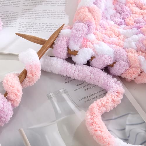 41uuqkmvbql 1.jpg HOMBYS Super Bulky 8 Pack Giant Chunky Yarn for Crocheting/Hand Knitting | Large Soft Fluffy Pink and Purple Tie Dye