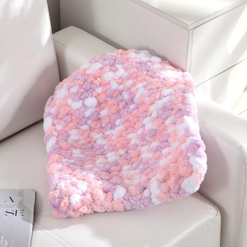 41uhcbumrol 1.jpg HOMBYS Super Bulky 8 Pack Giant Chunky Yarn for Crocheting/Hand Knitting | Large Soft Fluffy Pink and Purple Tie Dye