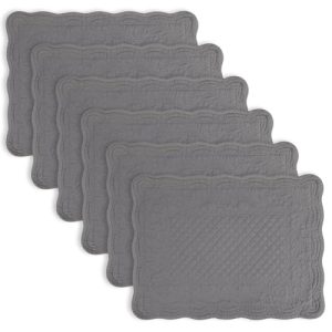 Gray 100% Cotton Quilted Placemats Set of 6 for Kitchen and Dining Room Machine Washable Rectangular Placemats (13"x18")