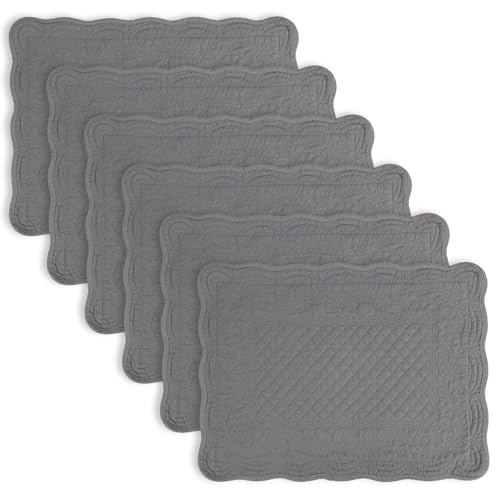41uplws u6l.jpg Gray 100% Cotton Quilted Placemats Set of 6 for Kitchen and Dining Room Machine Washable Rectangular Placemats (13"x18")