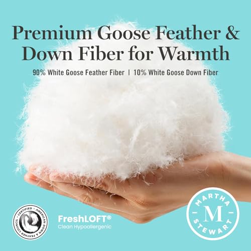 41uvvcvgnxl 1.jpg Martha Stewart Hypoallergenic Goose Feather Down Fiber Cotton Comforter Queen Size 90x90 Inch White All Season Medium Wa