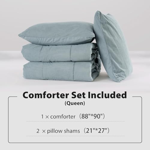 41vphcihql.jpg KASENTEX Grey Blue Queen Comforter Set, Fluffy Corduroy, 3 Pieces(down Alt), Cozy Bedding
