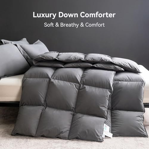 41vw2crcqal 3.jpg Goose Feather Down Comforter King Size for All Season Sleeping, Hotel Style Bedding, 750+ Fill Power, 100% Organic Co