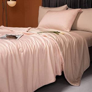 Cooling Blankets for Hot Sleepers - Cool Like Ice Cream Lightweight Blanket for Summer (Throw Size 47" x 59" Pink & Beig