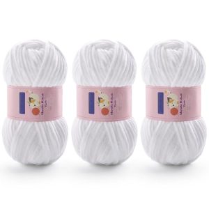 3 Pack Chunky Chenille Yarn for Crocheting - Blanket, Amigurumi, Crafts (Pure White)