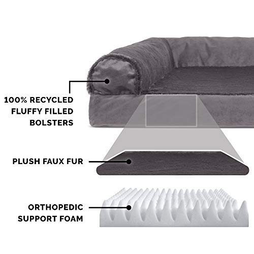 41xj9mrfjzl.jpg Furhaven Plush & Velvet L Shaped Chaise Orthopedic Dog Bed for Large Dogs, Removable Bolsters & Washable Cover - Up to 9