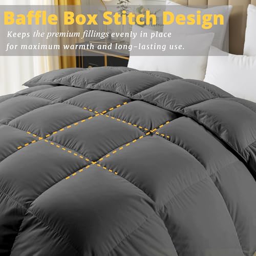41xvhjxbf5l 1.jpg ELNIDO QUEEN Feather Down Fiber Comforter - Ultra Soft 100% Cotton Cover 90x90 Inch | ELNIDO QUEEN Grey Fluffy Duvet
