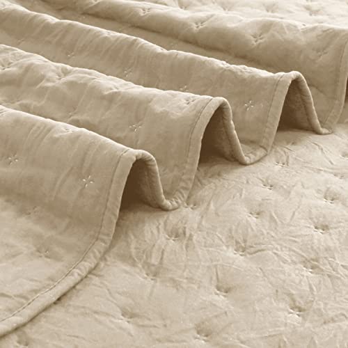 41xev l7tql.jpg ROARINGWILD Oversized King Quilt Sets for Men and Women, Beige California King Size Lightweight Soft Bedding, Tan Cream