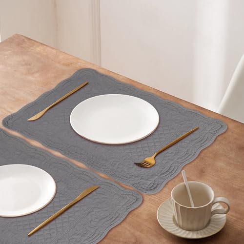 41xki98psel.jpg Gray 100% Cotton Quilted Placemats Set of 6 for Kitchen and Dining Room Machine Washable Rectangular Placemats (13"x18")
