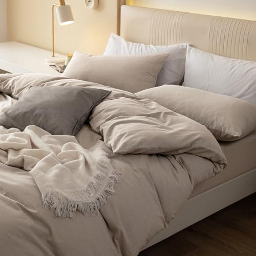 41xsoakuwdl 1.jpg JIYUAN 100% Washed Cotton Duvet Cover Set for Twin Bed, 2 Pieces Breathable Linen Feel Bedding, Comfy and Modern Heated