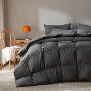 100% Organic Cotton Duvet Insert Queen Size Goose Feather Down Comforter with Baffle Box Design for All-Season Luxury