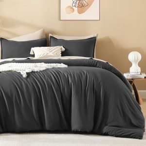 Litanika Dark Grey Oversized King Comforter Set, 3 Pieces Fluffy Bedding