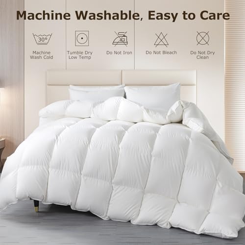41y7asltnyl.jpg HYLEORY Luxurious 750 Fill Power Goose Feather Comforter, Queen Size 90"x90"
