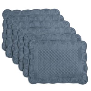 HOMBYS Quilted Placemats Set of 6 Blue OEKO-TEX STANDARD 100 13x18 Inches Rectangular Kitchen Table Mat 100% Cotton Wash