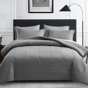Maple&Stone Oversized King Comforter Set - All Season Grey Bedding (7 Pieces)