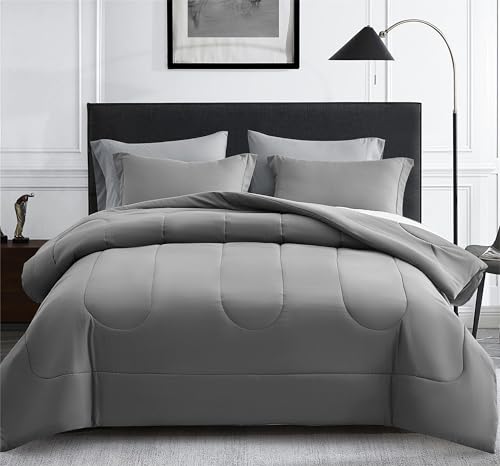 41ykb5wqwwl.jpg Maple&Stone Oversized King Comforter Set - All Season Grey Bedding (7 Pieces)
