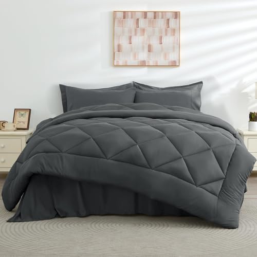 41ytiu9oial.jpg HEVUMYI Dark Grey 7-Piece King Comforter Set with Sheets & Pillowcases