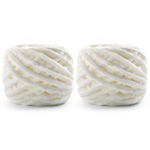 2 Pack Chunky Chenille Yarn - SoftBaby Blanket & Knitting Craft (Milk White)