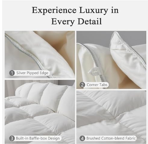 41yyw1ubuvl.jpg DWR Luxury King Down Feather Fibers Comforter - Ultra-Soft Cotton Blend Fabric, All Season, Medium Weight, Hotel Styl