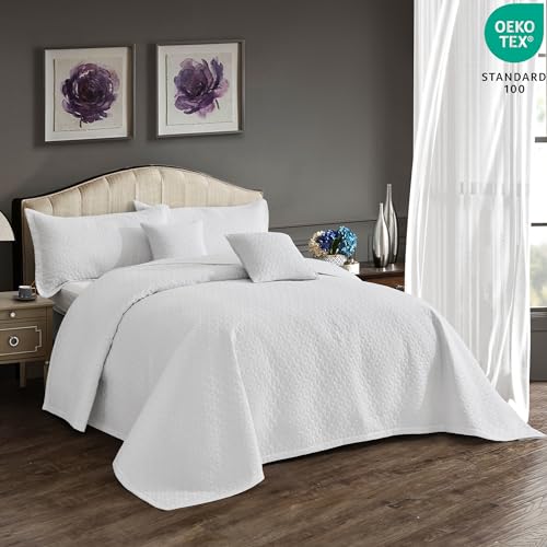 41zgutbhw3l.jpg Oversized King Bedspread for Extra Wide Beds, Modern Look, Lightweight & Reversible Microfiber Cover, 100% Pure White