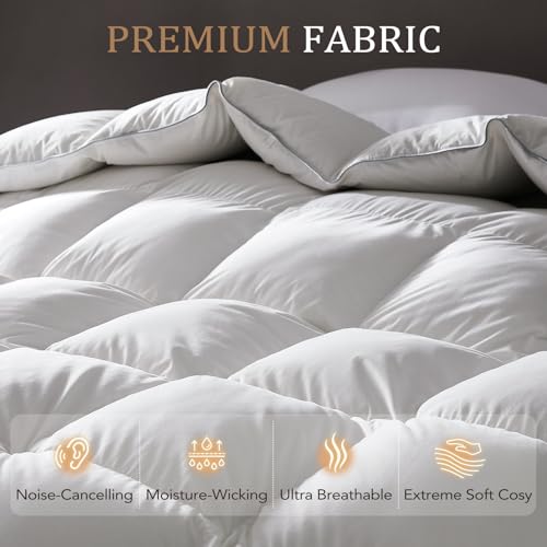 41zqdx9hnvl.jpg Downluxe Luxurious Down Comforter Queen Size with Premium Fabric and All Seasons Medium Warmth Duvet Insert (90x90, Quee