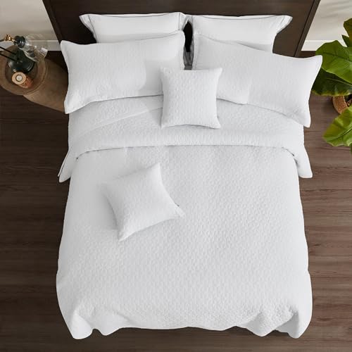 41a4qavihhl.jpg Oversized King Bedspread for Extra Wide Beds, Modern Look, Lightweight & Reversible Microfiber Cover, 100% Pure White