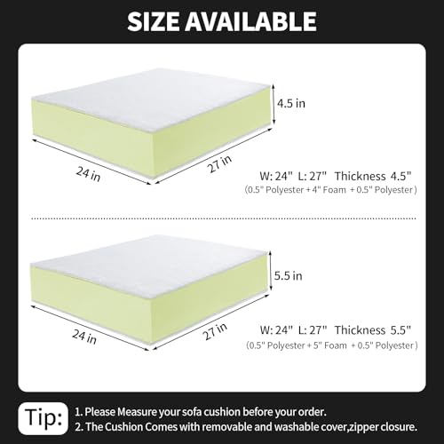 41ab9bj3g7l 1.jpg High Density HOMBYS Couch Cushion Replacement 5.5inch Thick with Dacron Fiber Layer | HOMBYS Couch Cushion Padding w