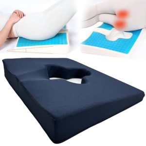 Gel Wheelchair Seat Cushion for Back and Coccyx Pain Relief (Blue) | Ergonomic Chair Cushion with Anti-Slip Cover for S