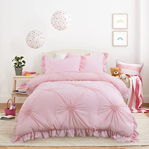 41albzpof3l.jpg HOMBYS Pink Blush Pinch Pleat Comforter Set for Girls All Season with Matching Sheets and Shams