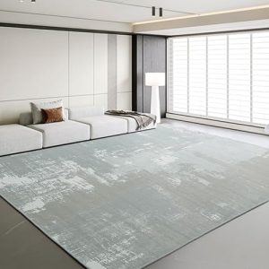 HOMBYS 10 x 14 ft Modern Abstract Area Rug - Large Boho Floor Carpet for Living Room Bedroom, Non-Shedding, Grey, Machin