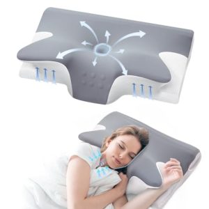 Memory Foam Neck Pillow for Pain Relief and Comfort (Grey)