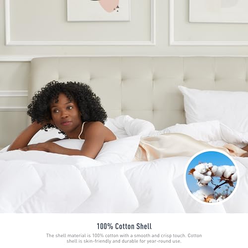 41ahpolwefl 1.jpg Down Alternative Cotton Queen Size Fluffy Comforter White Durable Breathable Lightweight All Season | 100% Cotton Qu